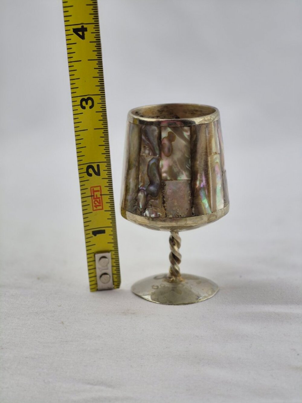 Vintage Taxco Mexican Abalone & Alpaca Silver Cordial Set 6 Shot Glasses & Tray - Picture 16 of 16